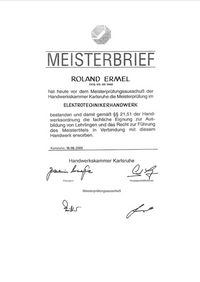 Meisterbrief Roland Ermel
