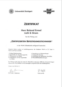 Zertifikat Befestigungstechniker